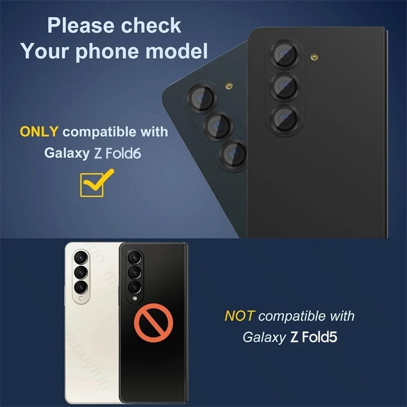 9D Tremp Glass Metal Ring Lens Cap For Samsung Galaxy Z Fold6 5G Back Camera Protector Cover SamsungZFold6 Samsungs Fold 6 2024
