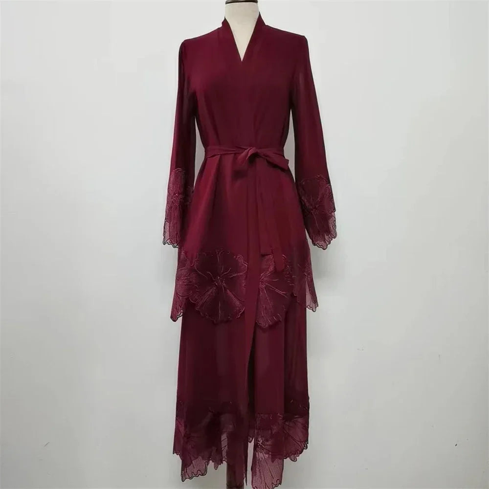 Maxi Dre Kimono Cardigan Flower Abaya Dubai Turkey Kaftan Islamic Clothing Arab Robe Gown