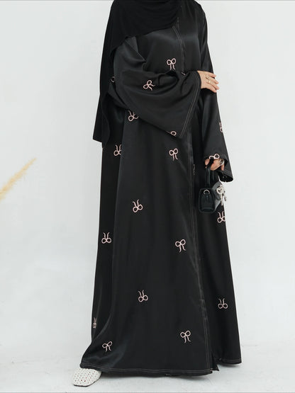 Eid Muslim Open Abaya for Women Cardigan Robe Long Dresses Bow Embroidery Ramadan Vestidos Morocco Dubai Abayas Kaftan Jalabiya