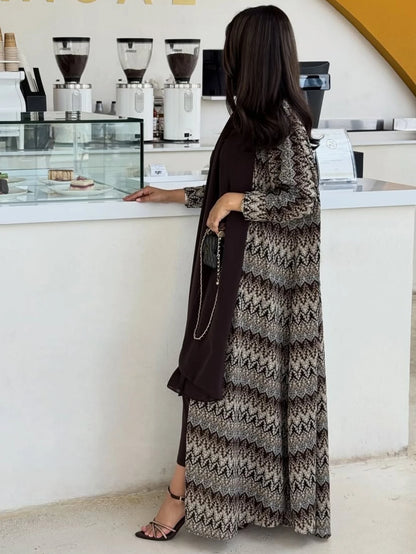 Middle Eastern Muslim Women Abayas Islamic Kaftans Vintage Maxi Dresses Full Sleeve Loose Jilbabs Open Front Abaya+Hajib 2pcs