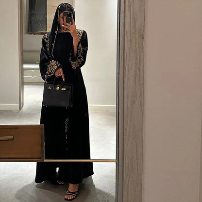 Black pen Abaya Eid Gold Embroidery Design Long Sleeve Dubai Abaya Women Muslim Dress
