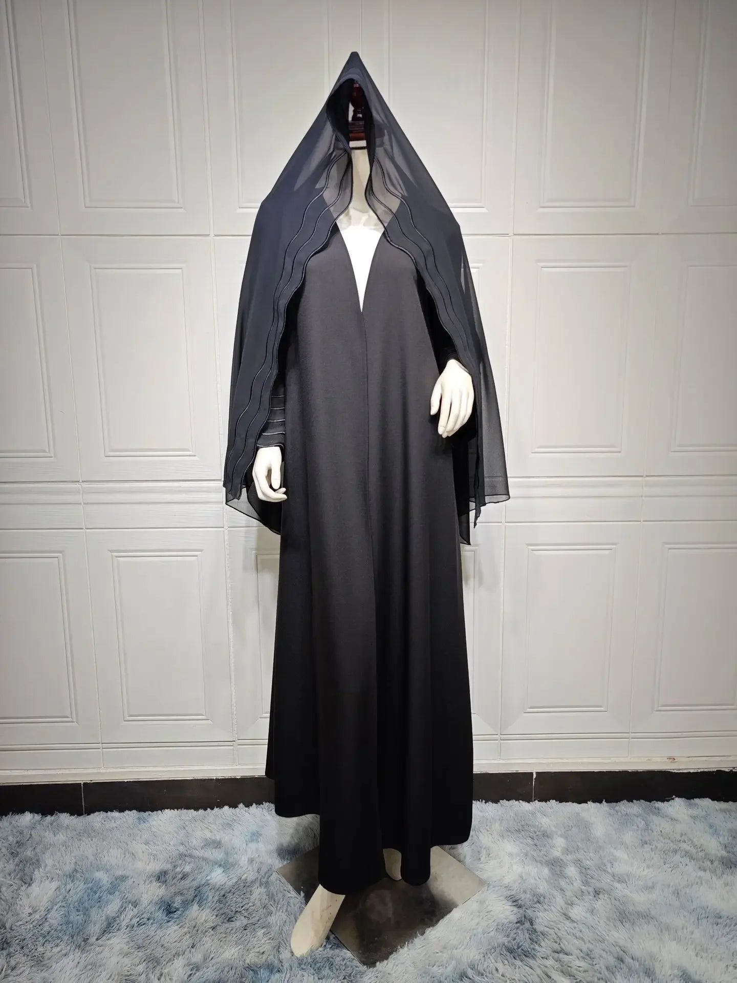 2025 New Abaya Under Dress Kaftan Solid Ramadan Muslim Sets Exquisite Embroidery Embroidery Coat with Headband Islamic Clothing
