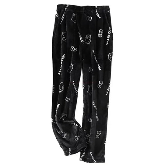 Christmas Sanrio Hello Kitty Pajamas Halloween Flannel Fashion Trouserswomen Kawaii Woolen Anime Cartoon Casual Home Pant Autumn