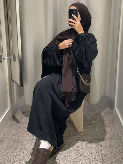 Islamic Modest Dress for Women Abaya Lace-up Sleeve Morocco Casual Ramadan Vestidos Prayer Kaftan Dubai Muslim Long Robe