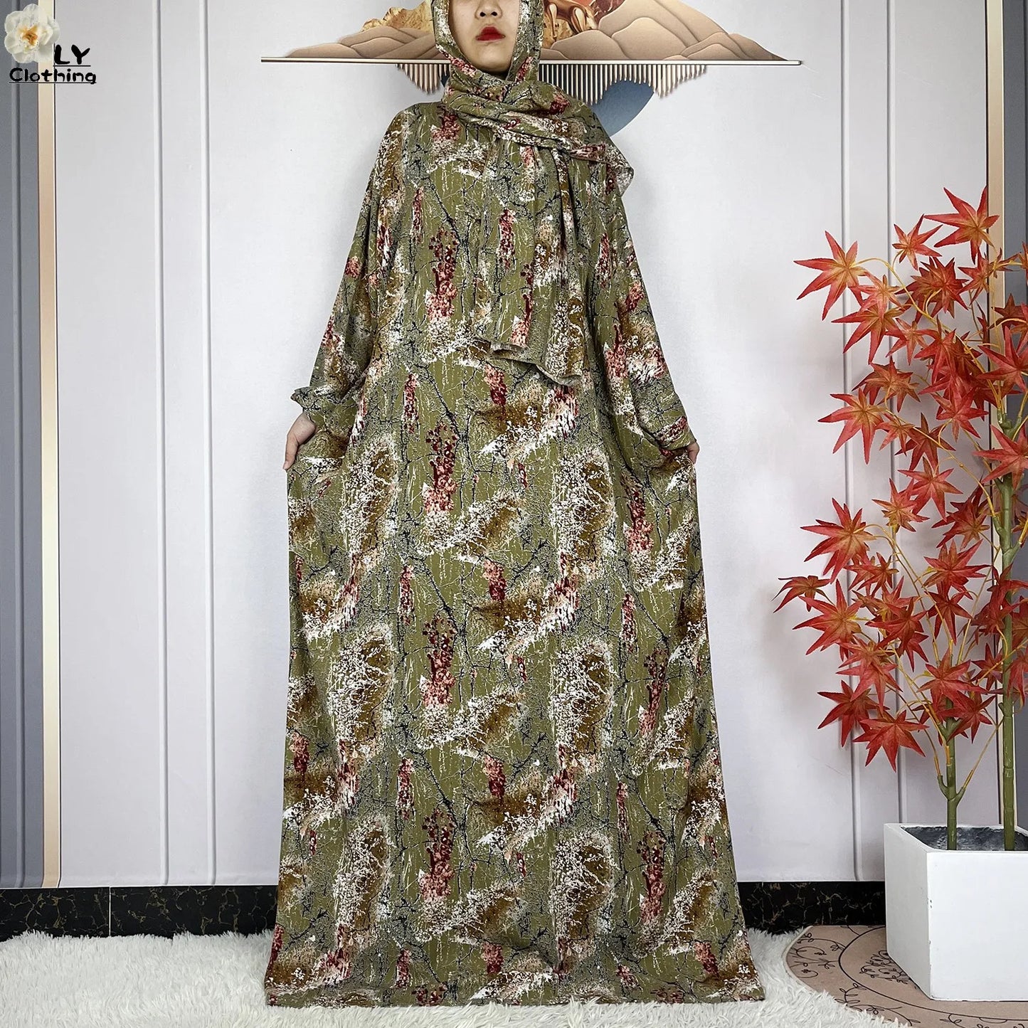 New Muslim Abayas Ramadan For Women Long Sleeves Dress Dubai Islam Loose Cotton Prayer Garment African Abaya Dress Connect Hijab