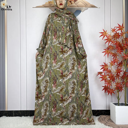 New Muslim Abayas Ramadan For Women Long Sleeves Dress Dubai Islam Loose Cotton Prayer Garment African Abaya Dress Connect Hijab