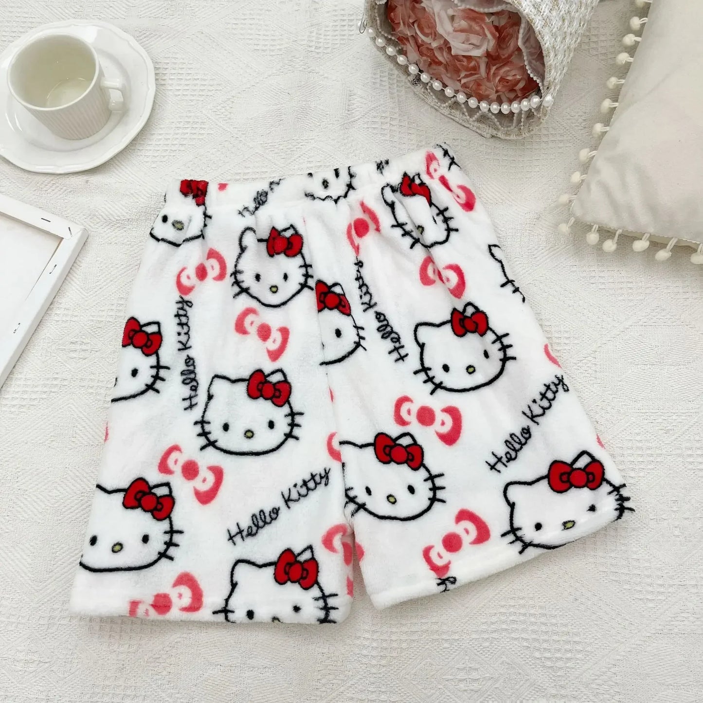 Christmas Sanrio Hello Kitty Pajamas Halloween Flannel Fashion Trouserswomen Kawaii Woolen Anime Cartoon Casual Home Pant Autumn