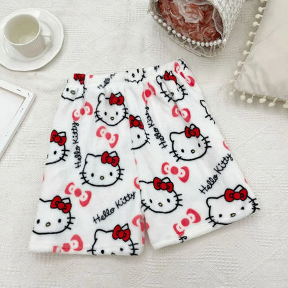 Christmas Sanrio Hello Kitty Pajamas Halloween Flannel Fashion Trouserswomen Kawaii Woolen Anime Cartoon Casual Home Pant Autumn