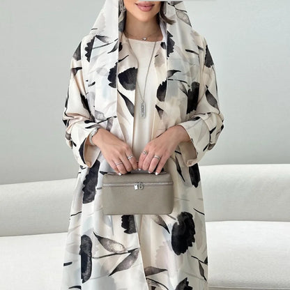 European Printed Abaya Suit Long Sleeved Robe and Headscarf Suitable for Muslim Women's Casual and Outdoor Activities Clothing