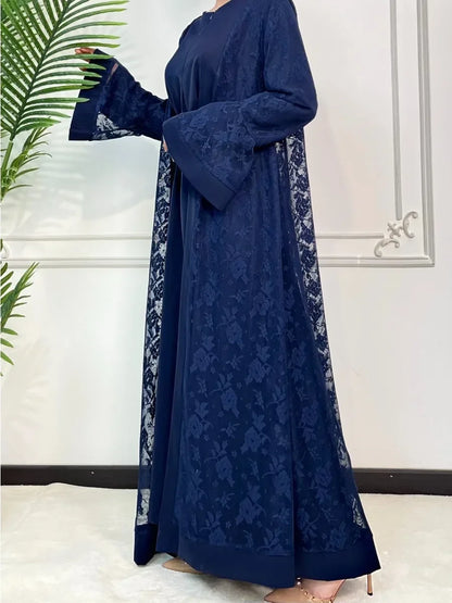 Lace Abaya 2 Piece Set Inner Dress Women Flare Sleeve Long Abayas Kaftan Djellaba Dubai Party Vestidos 2026