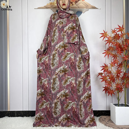 New Muslim Abayas Ramadan For Women Long Sleeves Dress Dubai Islam Loose Cotton Prayer Garment African Abaya Dress Connect Hijab