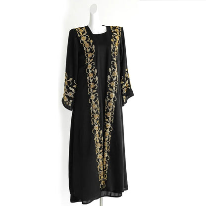 Black pen Abaya Eid Gold Embroidery Design Long Sleeve Dubai Abaya Women Muslim Dress