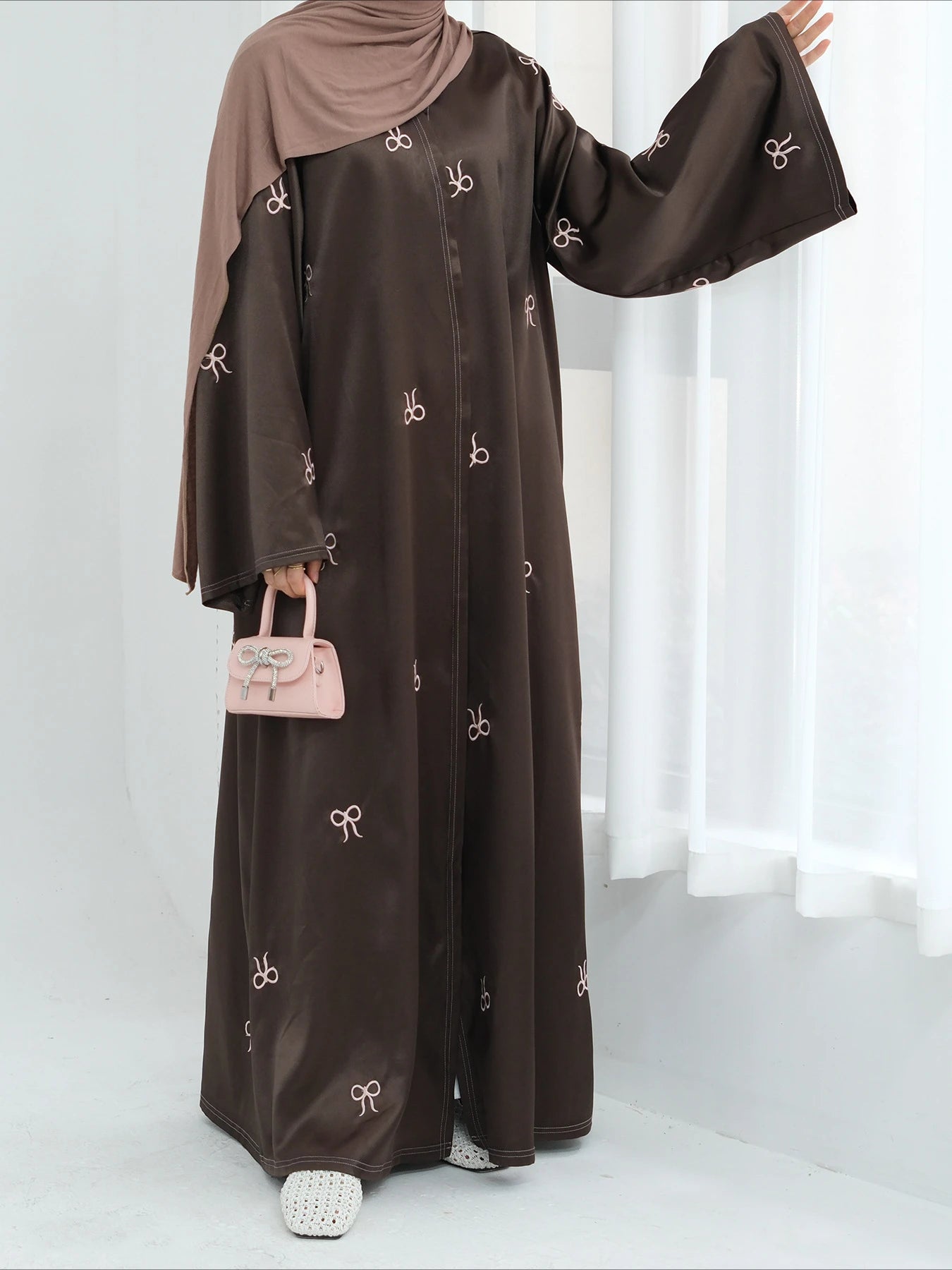 Eid Muslim Open Abaya for Women Cardigan Robe Long Dresses Bow Embroidery Ramadan Vestidos Morocco Dubai Abayas Kaftan Jalabiya
