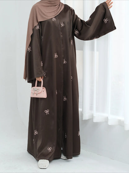 Eid Muslim Open Abaya for Women Cardigan Robe Long Dresses Bow Embroidery Ramadan Vestidos Morocco Dubai Abayas Kaftan Jalabiya