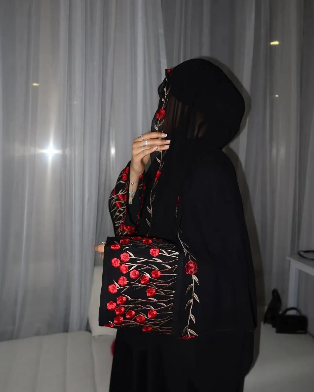Islamic Clothes Black Flower Embroidery Abayas for Women Dubai Cardigan Muslim Saudi Open Abaya Kimono Luxury Hijab Dress Kaftan