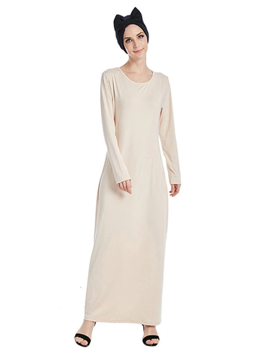 Siskakia Muslim Solid Casual Under Dress For Women Saudi African Abayas Long Sleeve Moroccan Kaftan Turkish Islamic Clothing