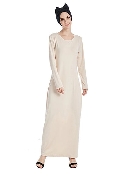 Siskakia Muslim Solid Casual Under Dress For Women Saudi African Abayas Long Sleeve Moroccan Kaftan Turkish Islamic Clothing