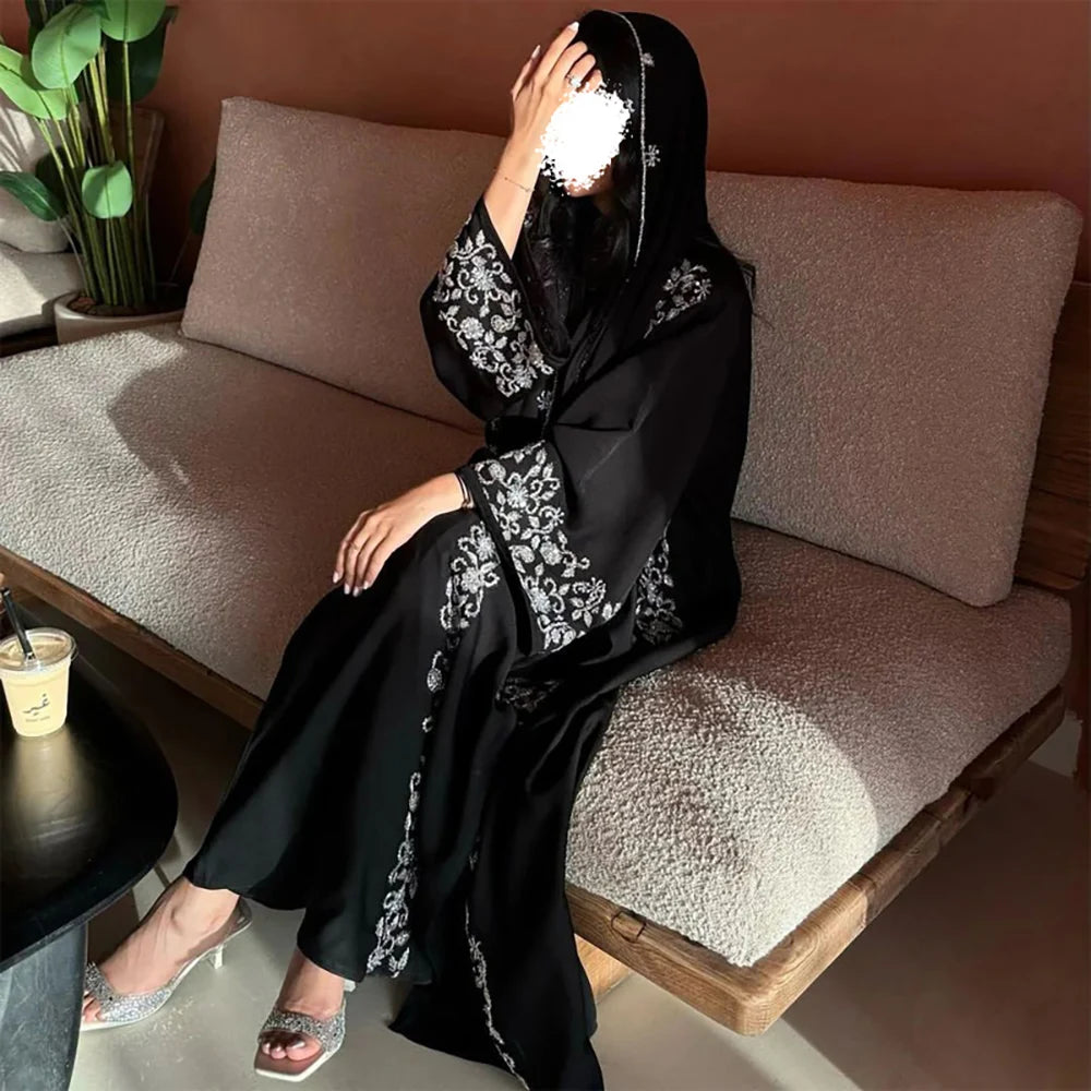 Black pen Abaya Eid Gold Embroidery Design Long Sleeve Dubai Abaya Women Muslim Dress