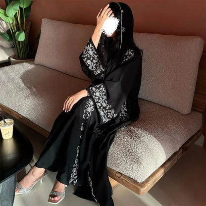 Black pen Abaya Eid Gold Embroidery Design Long Sleeve Dubai Abaya Women Muslim Dress