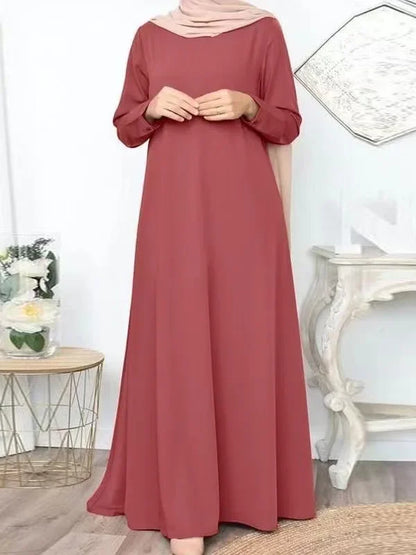Solid Loose Abaya For Women Casual Elegant Long Sleeve Long Dress Simple Muslim Dress Women Modest Islamic Clothing EID Ramadan
