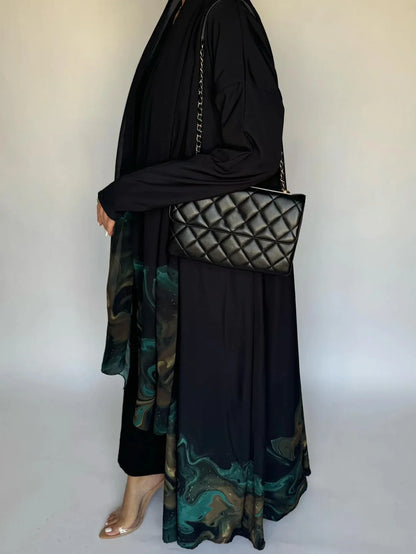 Middle-East Islamic Open Front Abaya Muslim Full Sleeve Loose Printed Elegant  Abayas Turkey Kaftans Women Jilbabs Maxi Dresses