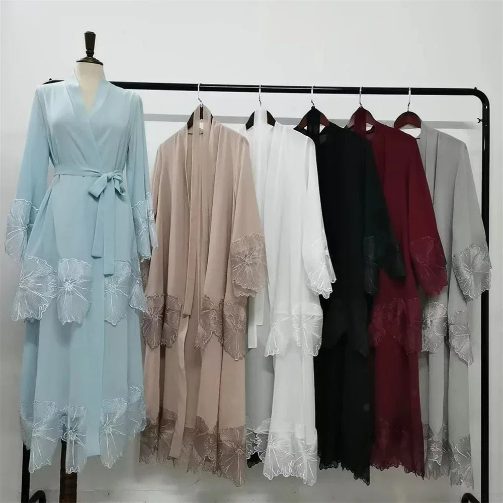 Maxi Dre Kimono Cardigan Flower Abaya Dubai Turkey Kaftan Islamic Clothing Arab Robe Gown