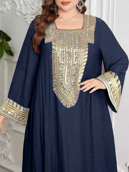 GIBSIE Plus Size Ethnic Style Square Neck Abaya Dress Women Spring 2026 New Casual Maxi Dress Turkey Kaftan Islamic Clothing