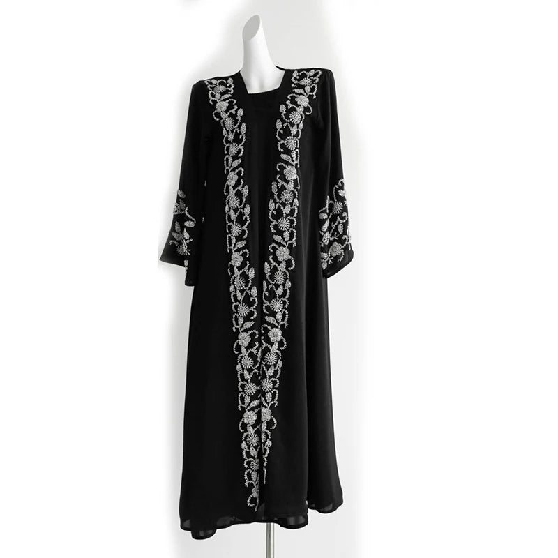 Black pen Abaya Eid Gold Embroidery Design Long Sleeve Dubai Abaya Women Muslim Dress