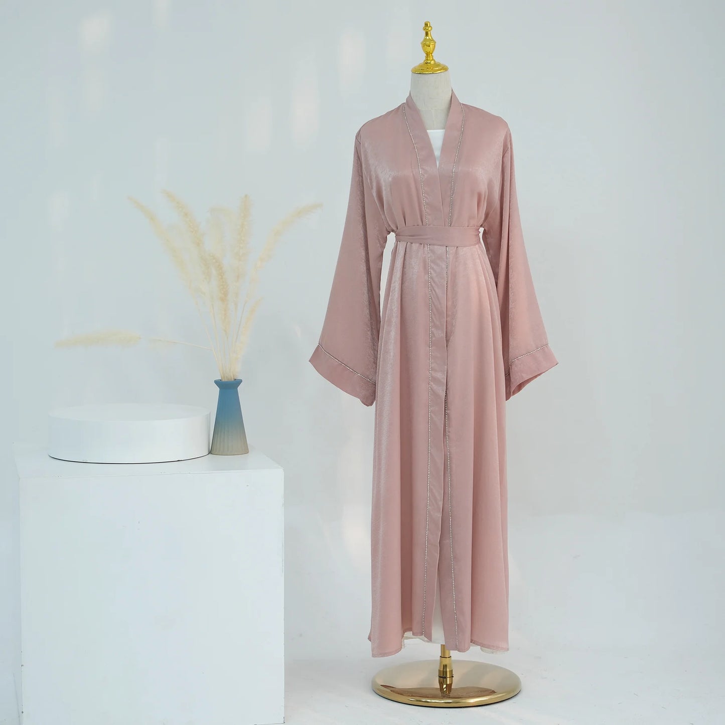 Long Loose Embroider White Open Kimono Abayas Kaftan Turkey Solid Color Islamic Green Abaya Dubai Luxury Women Prayer Clothing
