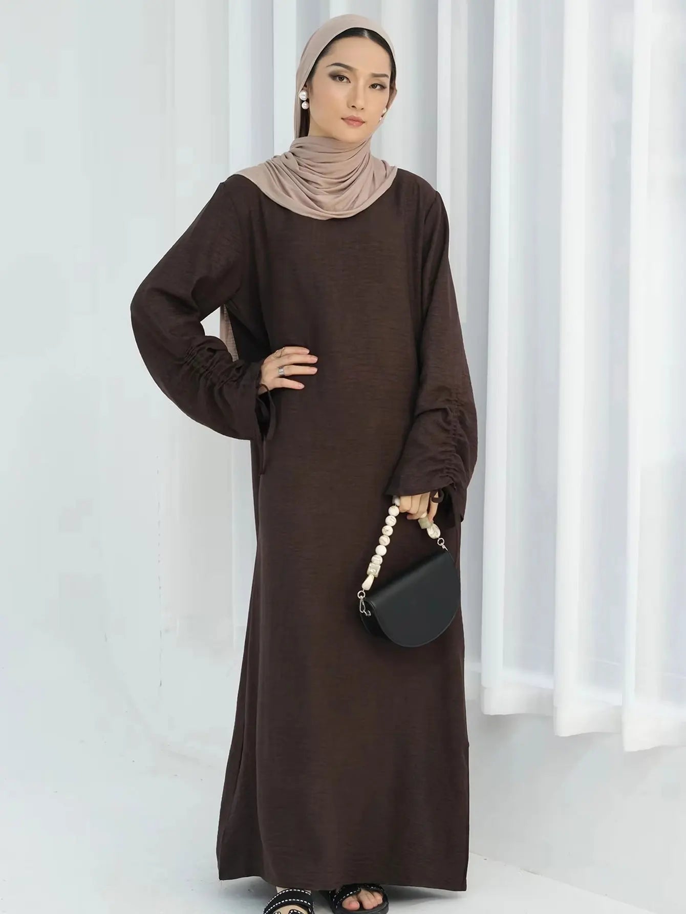 Islamic Modest Dress for Women Abaya Lace-up Sleeve Morocco Casual Ramadan Vestidos Prayer Kaftan Dubai Muslim Long Robe