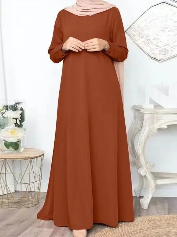 Solid Loose Abaya For Women Casual Elegant Long Sleeve Long Dress Simple Muslim Dress Women Modest Islamic Clothing EID Ramadan