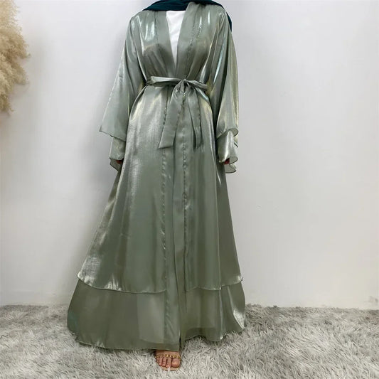 Kimono Abayas for Women Modest Muslim Dress Moroccan Dubai Open Abaya Satin Eid Jalabiya Turkey Kaftan Ramadan Islam Clothing