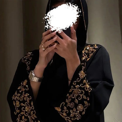 Black pen Abaya Eid Gold Embroidery Design Long Sleeve Dubai Abaya Women Muslim Dress