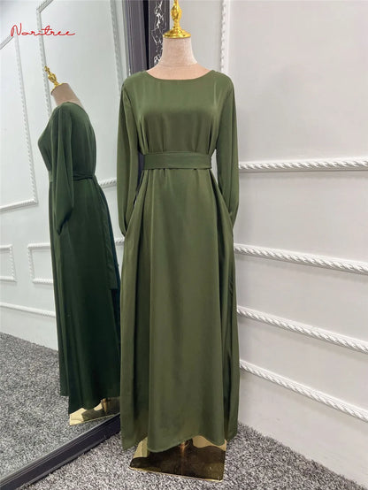 Fashion Sliky Djellaba Muslim Dress Dubai Full Length Flare Sleeved Soft Abaya Dubai Turkey Muslim Islam Robe WY921