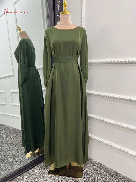 Fashion Sliky Djellaba Muslim Dress Dubai Full Length Flare Sleeved Soft Abaya Dubai Turkey Muslim Islam Robe WY921