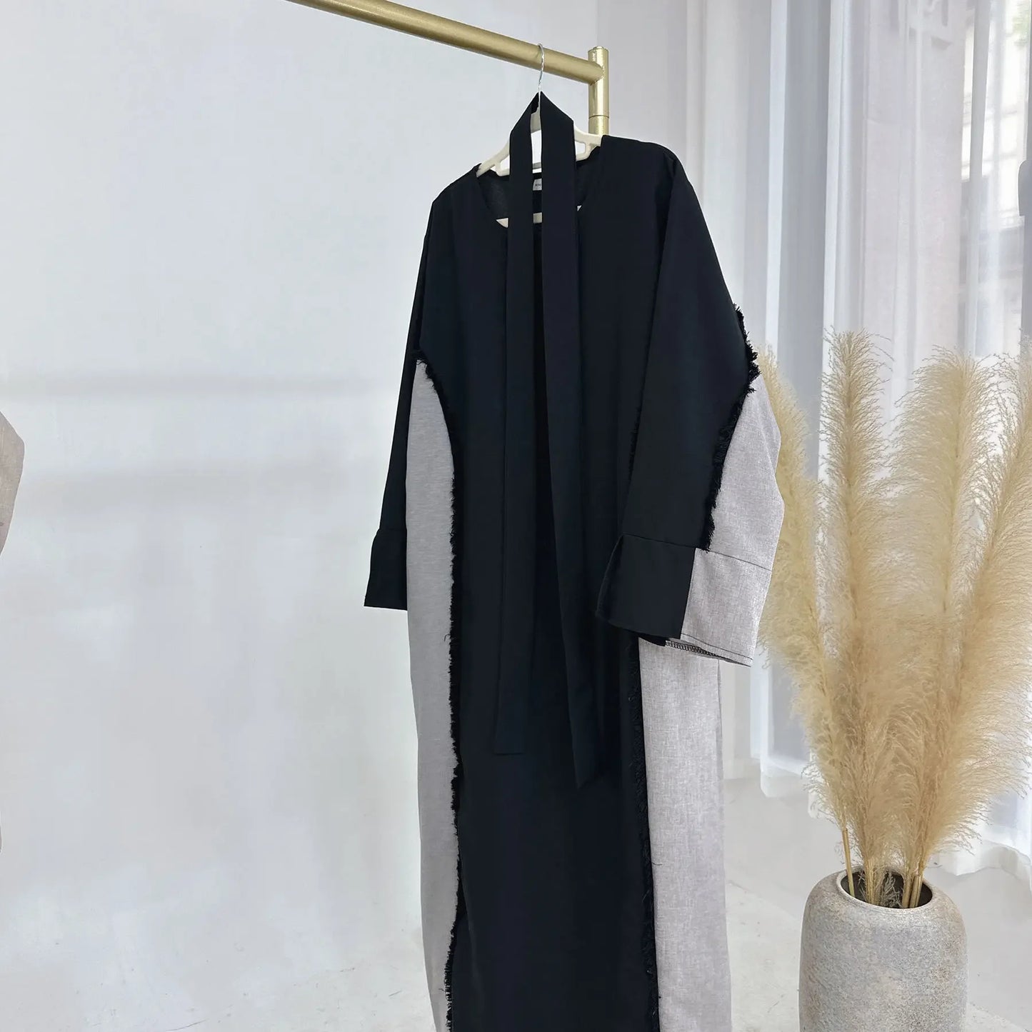 Open Abaya Kimono Luxury Two Tone Frayed Muslim Hijab Dress Abayas for Women Dubai 2025 Ramadan Turkish Islamic Clothing Kaftan