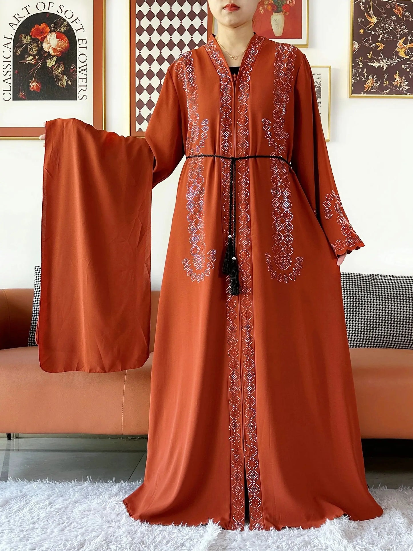2025 Women Elegant Party Dress Chiffon Open Zipper Loose Abaya Muslim Women Dress Islamic Clothing Cardigan Abaya Muslim Dress