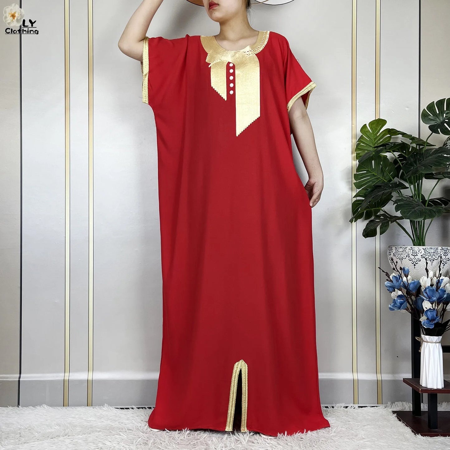 African Abayas New For Women Pure Color Cotton Islam Kaftan Maxi Short Sleeves Dresses Femme Muslim Casual Robe With Headscarf