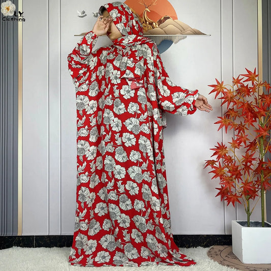 New Muslim Abayas Ramadan For Women Long Sleeves Dress Dubai Islam Loose Cotton Prayer Garment African Abaya Dress Connect Hijab