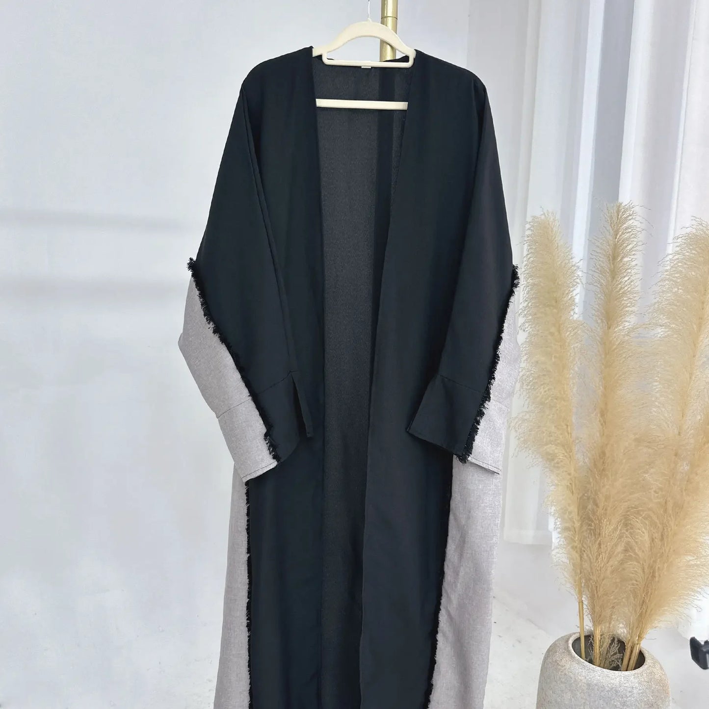 Open Abaya Kimono Luxury Two Tone Frayed Muslim Hijab Dress Abayas for Women Dubai 2025 Ramadan Turkish Islamic Clothing Kaftan