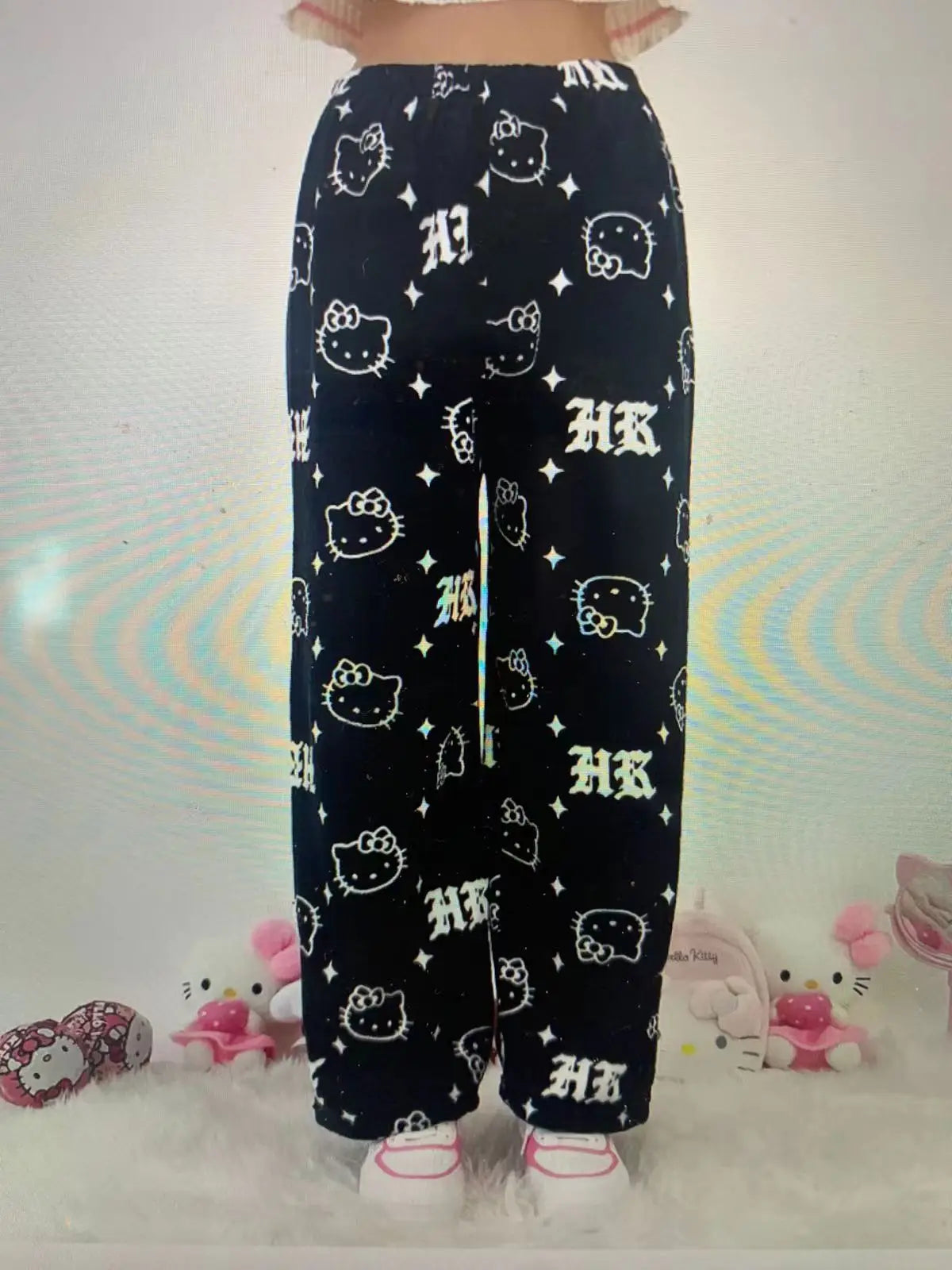 Christmas Sanrio Hello Kitty Pajamas Halloween Flannel Fashion Trouserswomen Kawaii Woolen Anime Cartoon Casual Home Pant Autumn